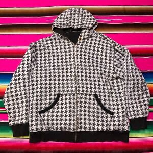 VTG Emo Houndstooth Hoodie‎ Men's L ? Full Zip Sweater Skater Mall Goth Y2K